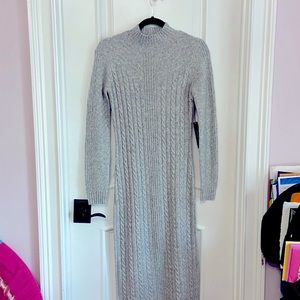 Tahari Long Grey Sweater Dress with Turtle Neck